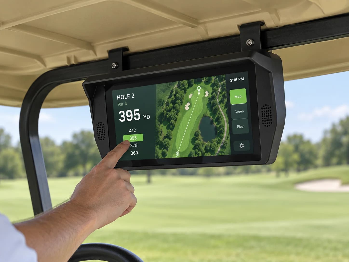 Early generated black Low Brow golf-cart display concept beneath a canopy